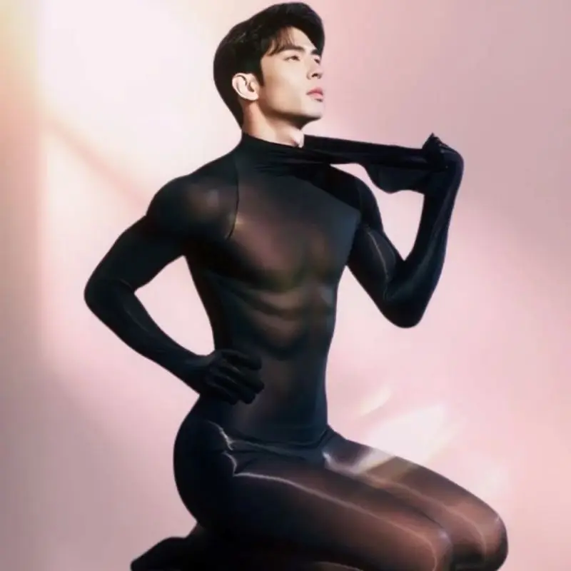 

Sexy Oil-Shiny Full-Body Stockings Bodysuit Men's Sheer Glossy Catsuit 5D Seamless Pantyhose Women's Erotic Lingerie Jumpsuit