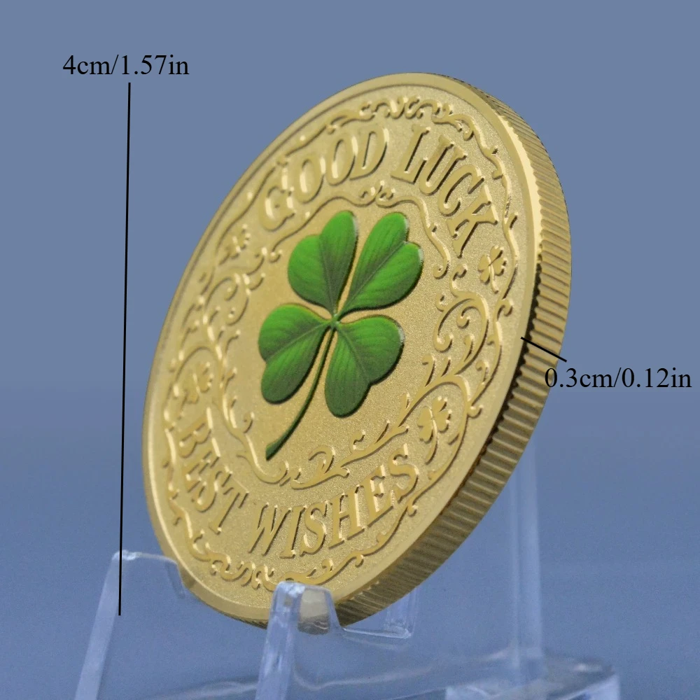عملة جرين ذا فور ليف كلوفرز لاكي كوليكشن المطلية بالذهب بأربع أوراق أطيب التمنيات تذكارية