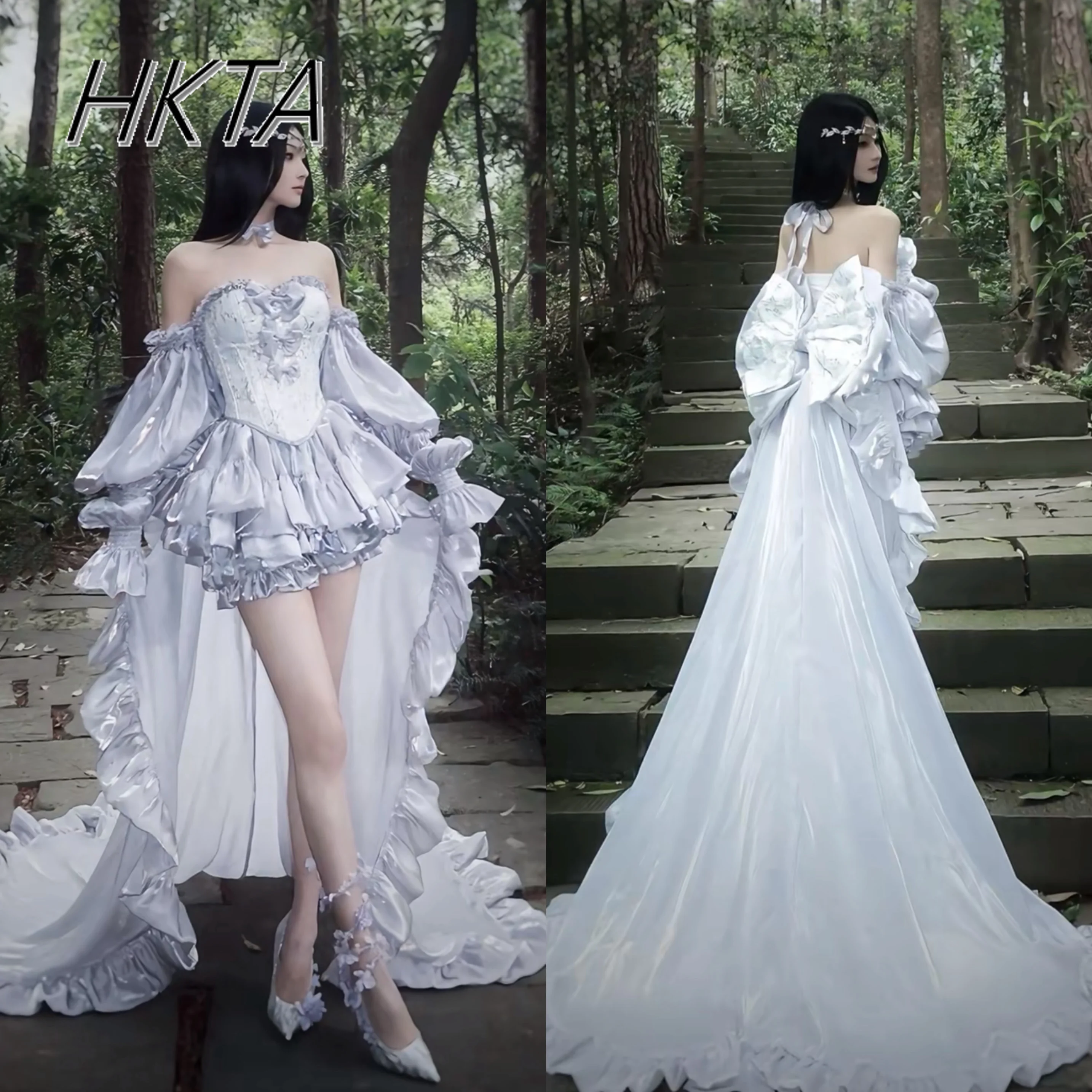 Elegante Prinses Zilveren Lolita Jurk Set Vrouwen Boog Geborduurde Slanke Tube Top Vest Geplooide Trailing Pluizige Mini Rok Outfit