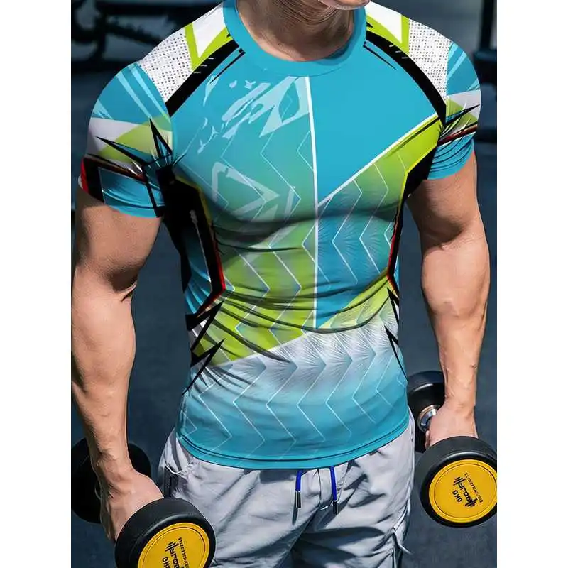 Men's High-Elasticity Quick-Dry Blue-Gradient Fitness Short Sleeve Shirt Breathable sports training shirt