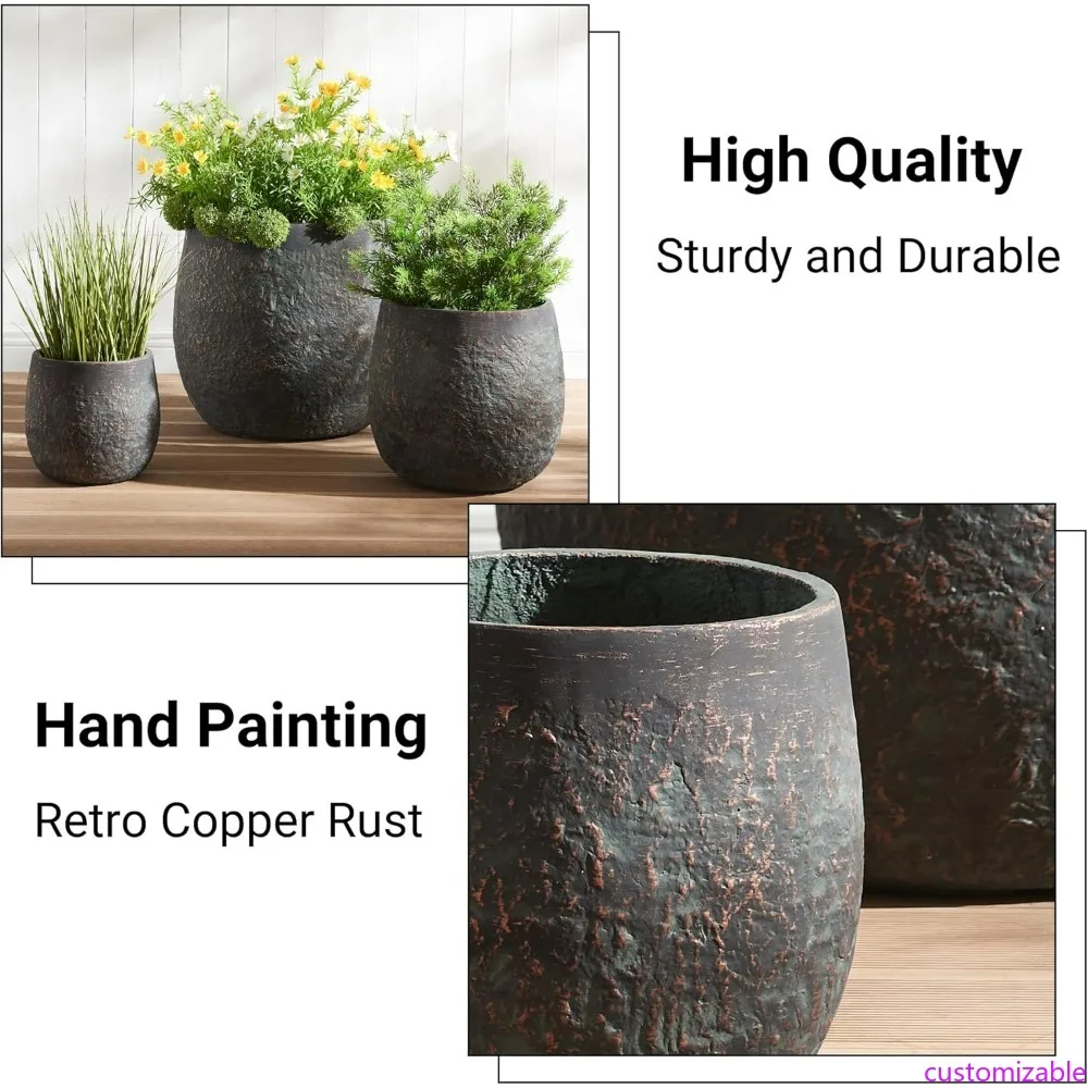 

Modern Round Weathered Concrete Flower Pots, 17.3 x 12.9 x 9.0, Suitable for Home, Garden, Patio, and Courtyard, Bronze Finish