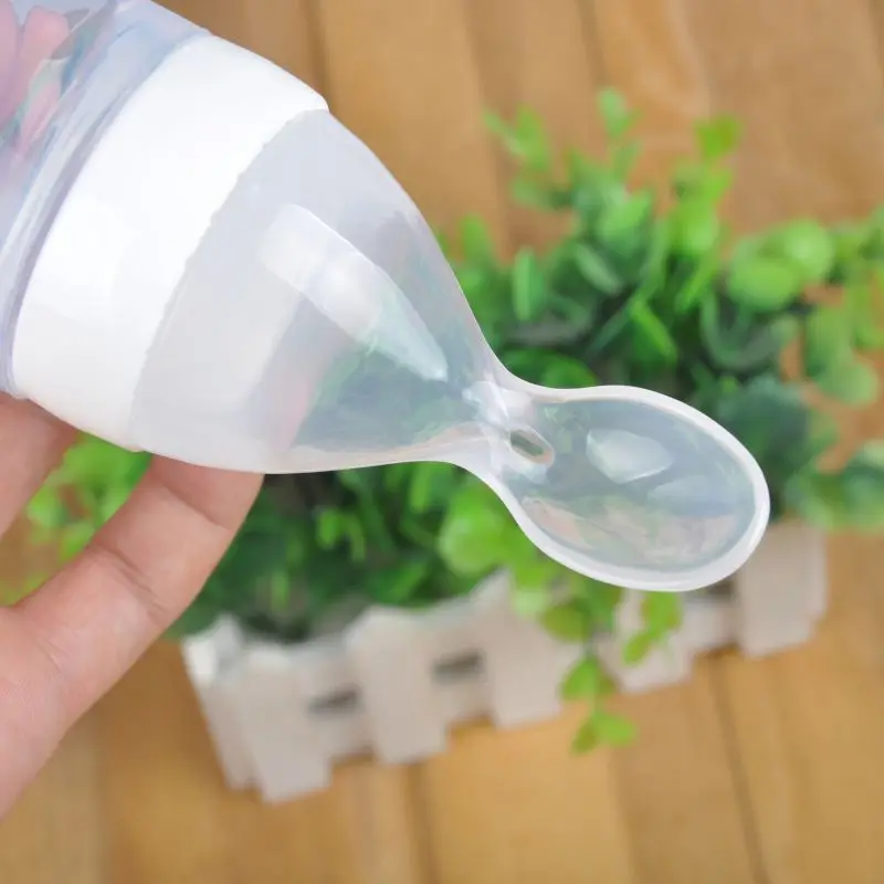 Safe Useful Silicone Baby Bottle With Spoon Food Supplement Rice Cereal Bottles Squeeze Spoon Milk Feeding Bottle Cup