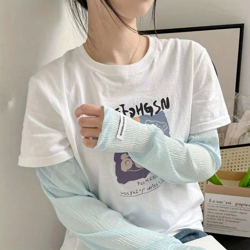 قفازات حماية من الشمس من الحرير الجليدي المختارة بعناية، فضفاضة كبيرة الحجم للقيادة للحماية من الأشعة فوق البنفسجية، قفازات صيفية بأكمام ثلجية