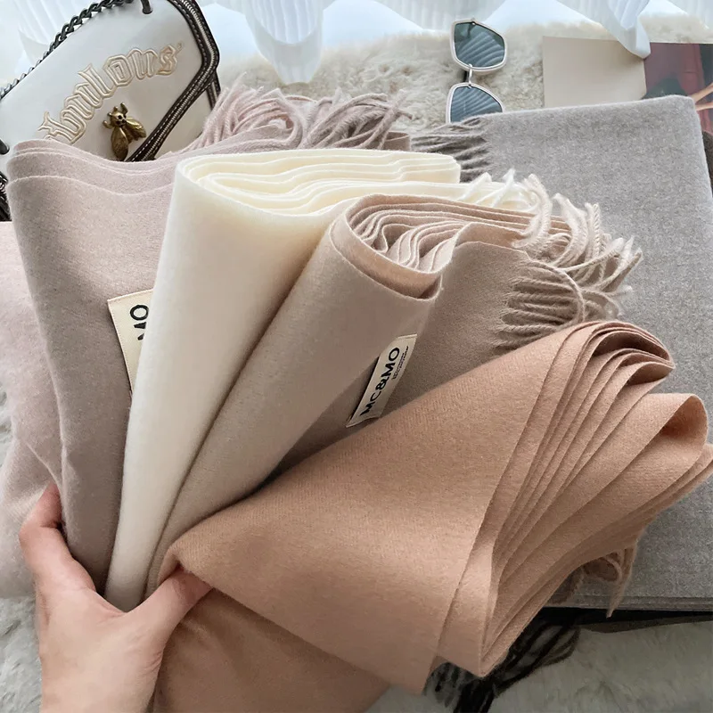 

Solid Color Tassel Scarf Long Imitation Cashmere Shawl Couple Warm Casual Monochrome Versatile Winter Wrap Scarf