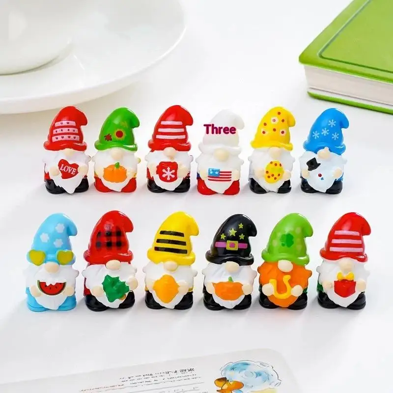 5pcs Multicolor Mini Gnome Figurines Resin Micro Landscape Garden Elf Painted Home Decoration Desktop Easter Decora