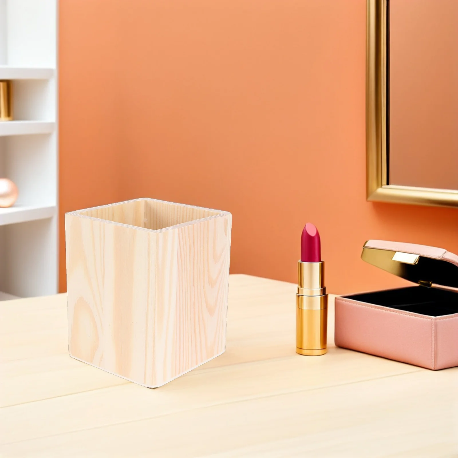 

5Pcs Rustic Wood Pen Holder Unfinished DIY Pencil Cup for Desk Makeup Vanity Office Stationery Storage Wooden Container Home