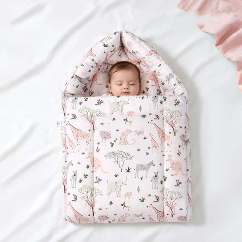 Winter Thicken Padding Baby Warm Hooded Sleeping Bag Zipper Design Windproof Outgoing Envelope Newborn Swaddle Wrap Blanket