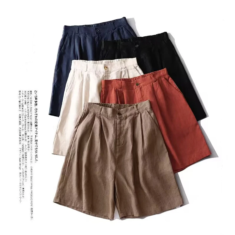 Cotton and Linen Suit Shorts Women's Summer New Korean Version of The Simple Literary High-waisted Casual Wide-legged Shorts