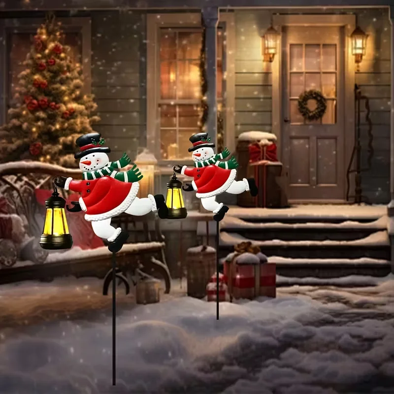 في الهواء الطلق الشمسية ثلج ضوء مقاوم للماء المعادن سانتا كلوز الشمسية فانوس عيد الميلاد حديقة ديكور عطلة جو مصباح هدايا عيد الميلاد