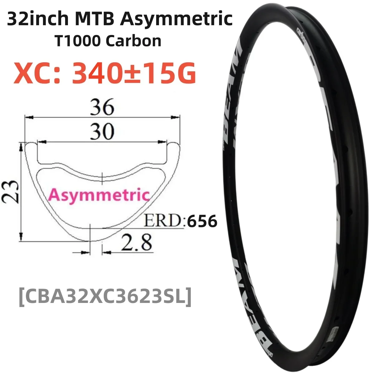 

Carbonbeam 340G 32inch inner 30mm MTB XC AM T1000 Carbon Tubeless Hookless carbon all mountain 32“ carbon mtb bike carbon rims