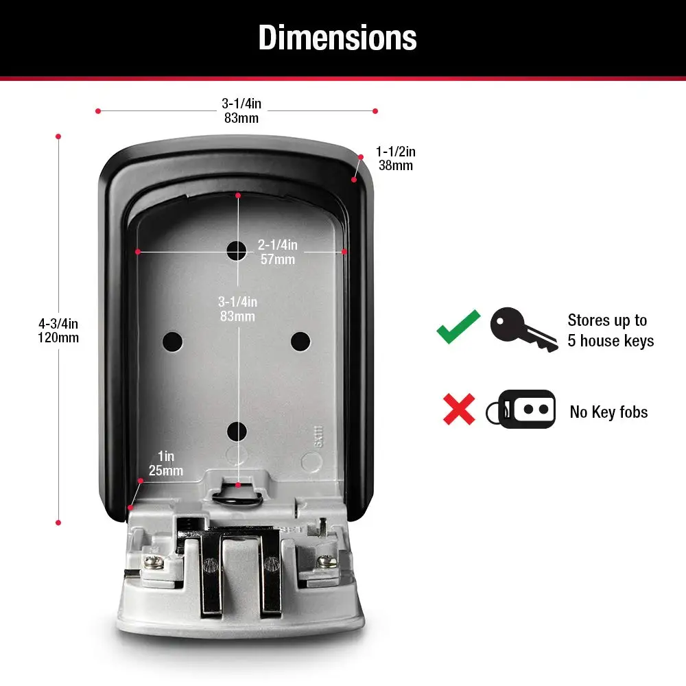 Caixa De Armazenamento Master Lock Key, Montagem Na Parede, Exterior, Casa Chaves, Cofre com Fechadura Combinada, 5 Key Capacity, 5401EC