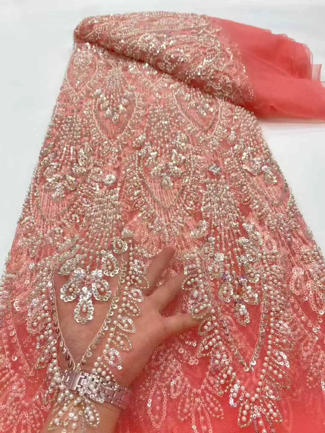 Африканская кружевная ткань 2025, кружевная ткань ручной работы с бисером, Франция, блестки, нигерийская вышивка, свадебная сетчатая кружевная ткань для шитья