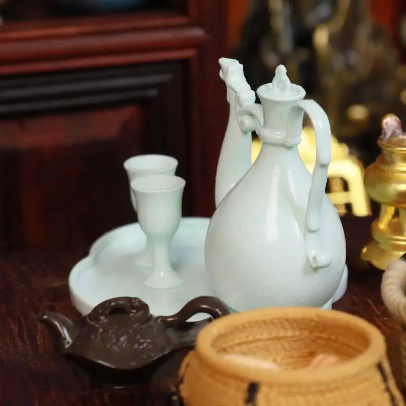 1 Set 1 6 Dollhouse Decor Mini Peacock Pot Kit Chinese Ancient Style Creative Mini Set for Dollhouse Living Room Scene
