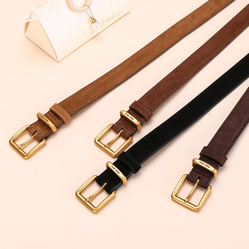 موضة جلد الغزال جلد البقر أحزمة نسائية جلد طبيعي 2.4 سنتيمتر حزام عريض مشبك معدني حزام المرأة المتطابقة فستان الجينز حزام نحيل