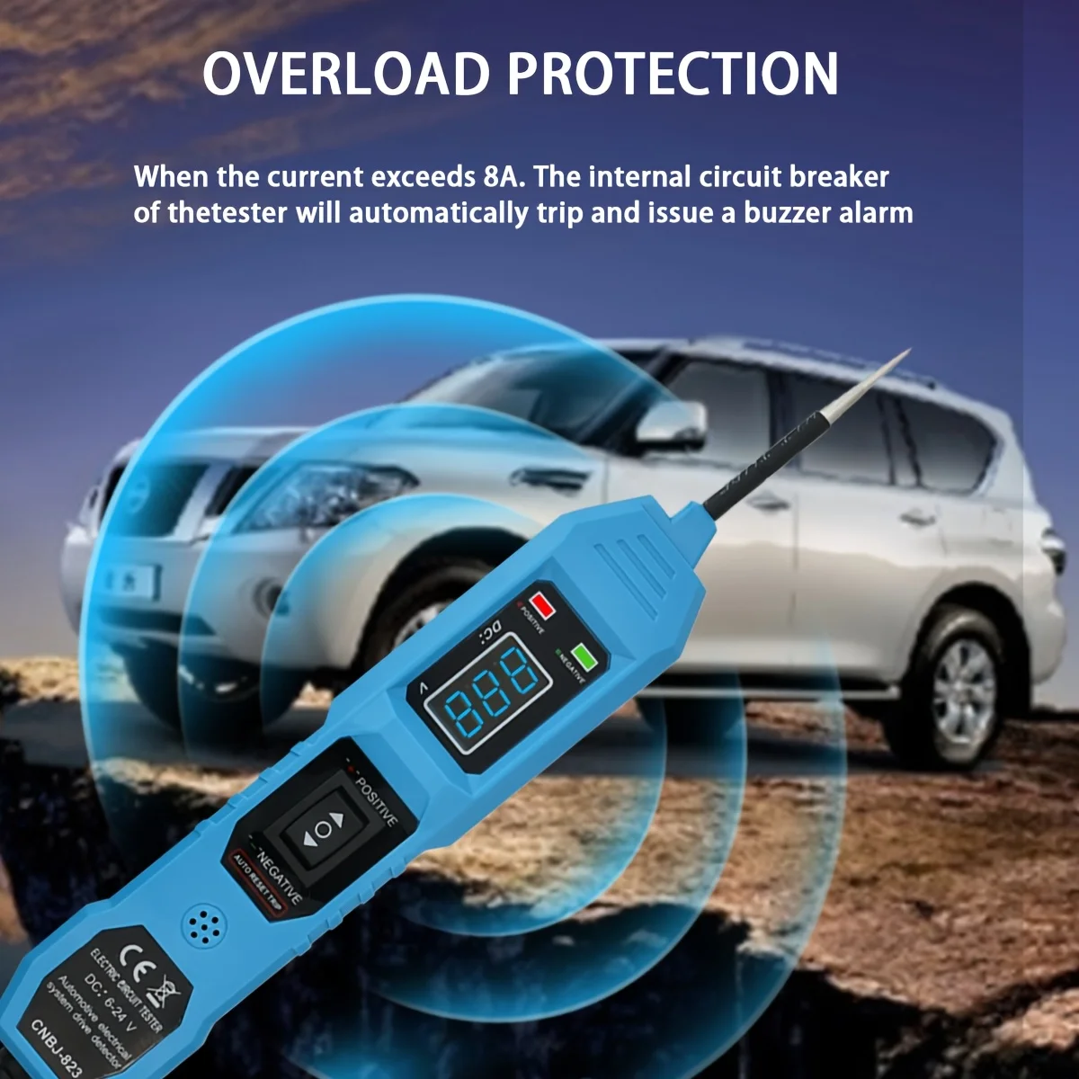 جهاز اختبار دائرة السيارة الذكي مع شاشة عرض جهد LED، يعمل بمنفذ USB، متوافق مع الأنظمة الكهربائية للسيارات بتيار مستمر 3.5-36 فولت، مسبار رقمي متعدد مع مشابك التمساح