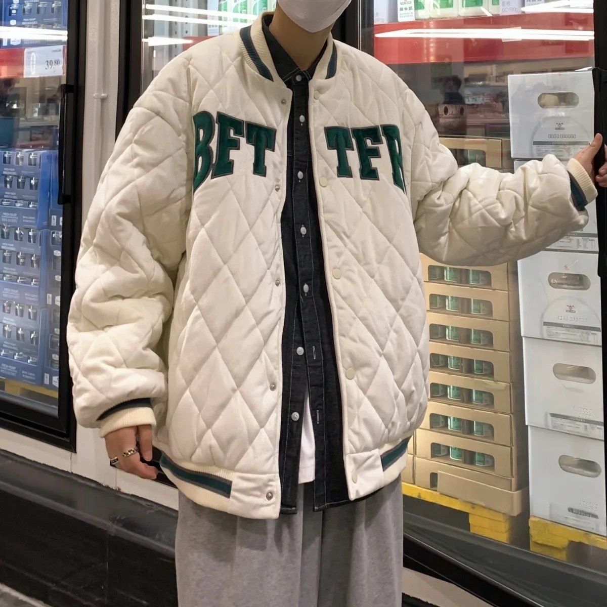 

Мужское бейсбольное пальто Jaet с хлопковой подкладкой и буквенным узором для пары Diamond id Faion Urban Sle Long Sve пальто с капюшоном