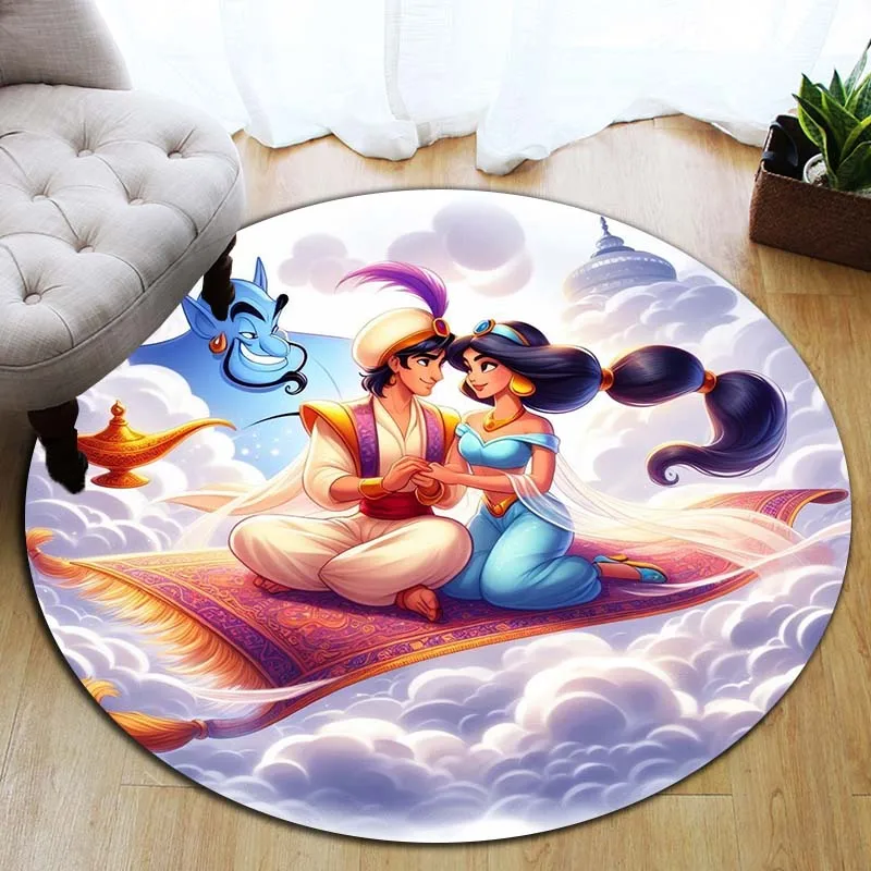 Disney Princess Jasmine Aladdin Cartoon Print Round Carpet Living Room Bedroom Table Chair Sofa Decorative Carpet Exquisite Gift