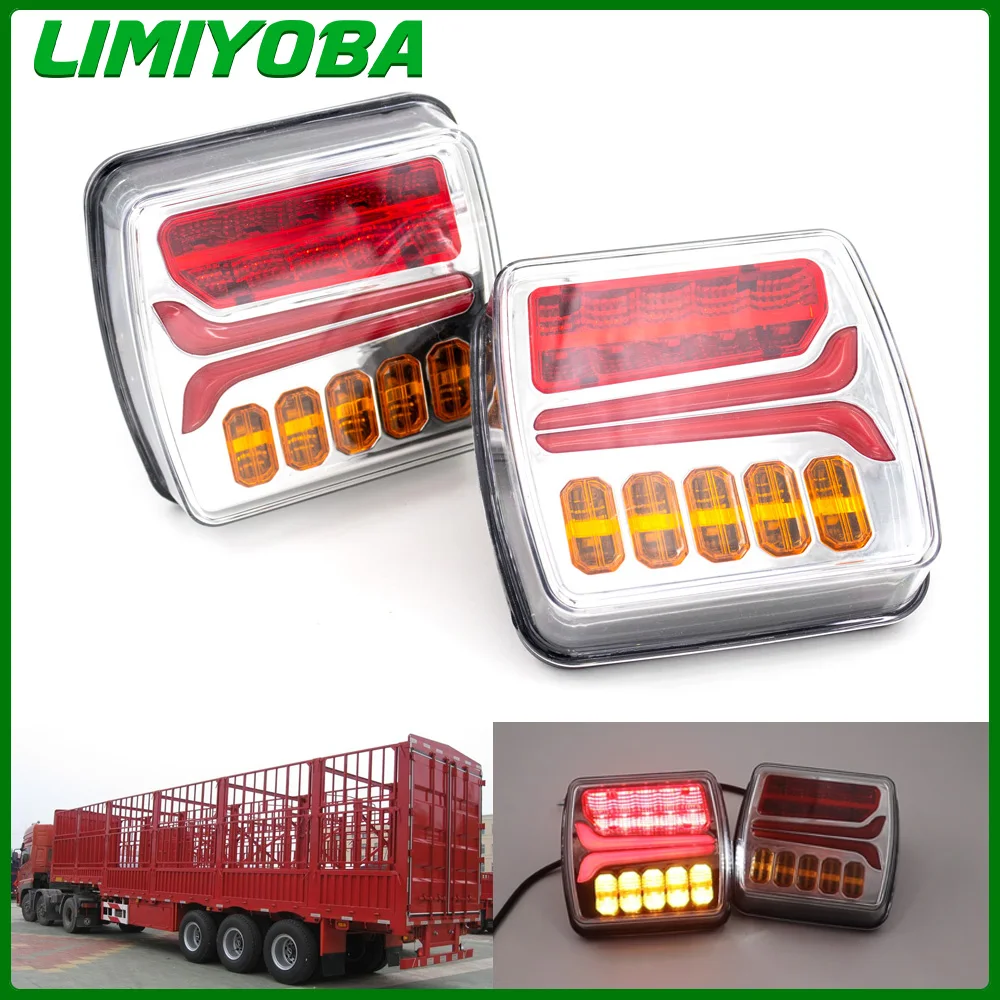 2pcs 12V-24V 4inch Square LED Tail Light Licesen Plate Taillight Turn Signal For Trailer Bus Pickup Rear Left Right Brake Lamp