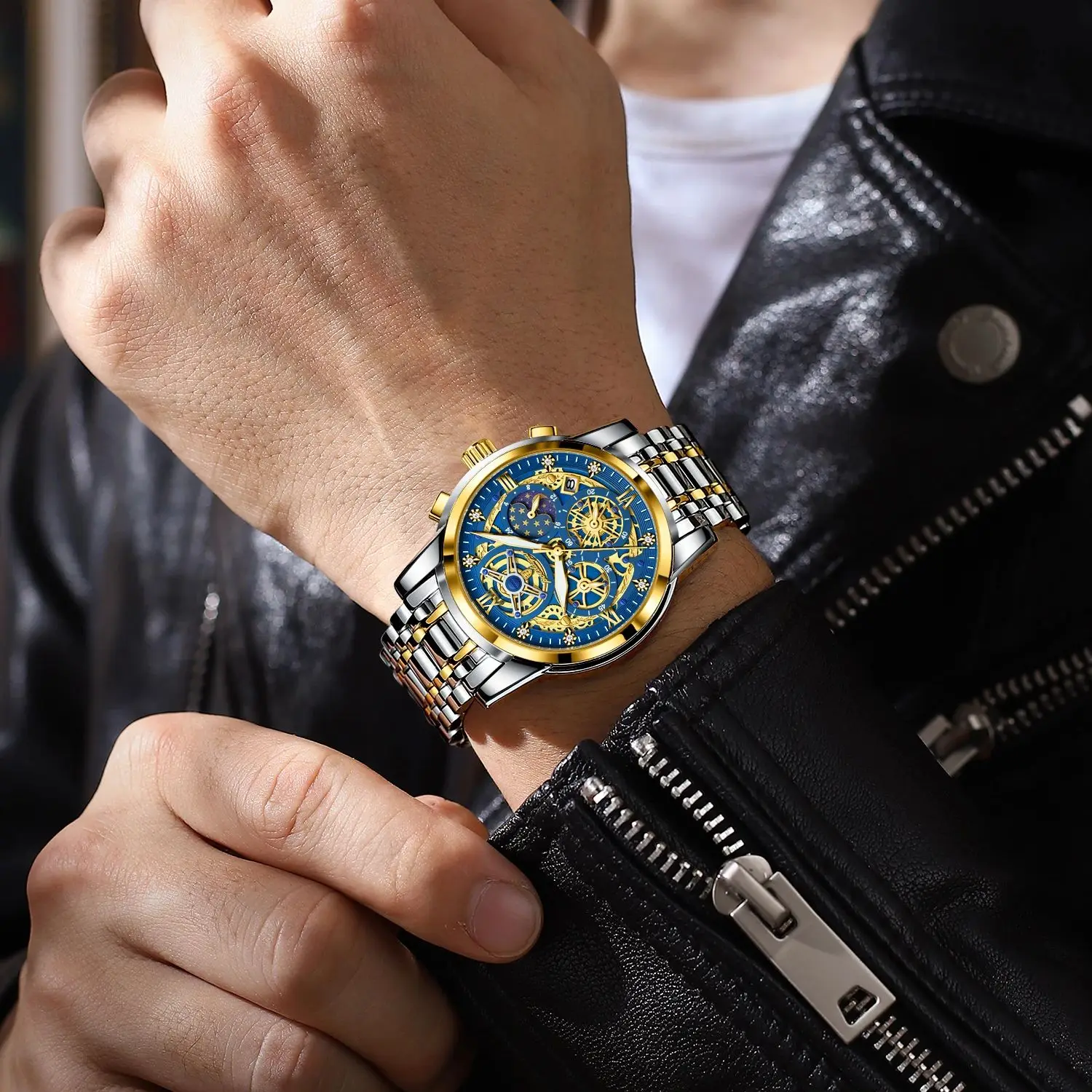 POEDAGAR Fashion Watch For Men Waterproof Luminous Chronograph Date Stainless Steel Man Watch Luxury Sports Men's Quartz Watches