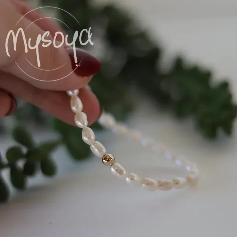 

MYSOYA White Baroque Freshwater Pearl Bracelet 4-5mm With Gift Box For Her/Him Birthday/Wedding/Christmas/New Year Gift