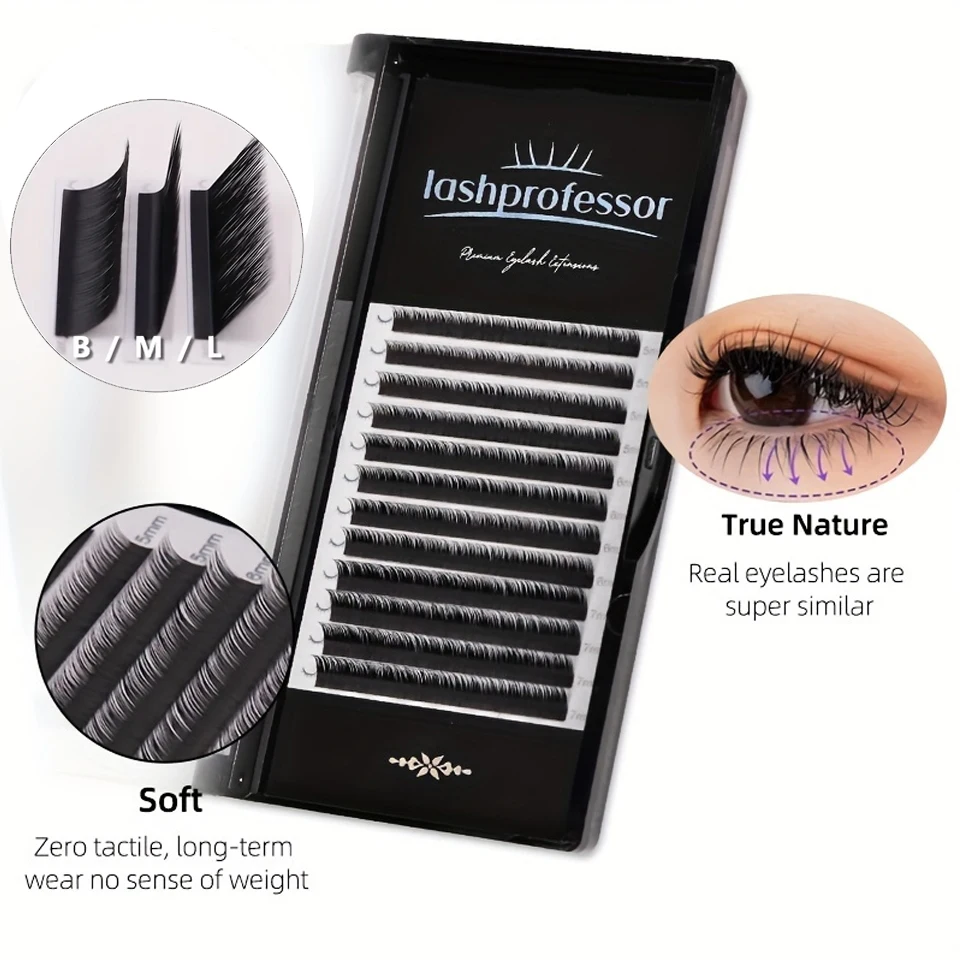 Lashprofessor Morbido Volume Naturale Cashmere Nero Opaco Ciglia Vassoi B/L/M Curl Mix Fondo Nero Estensioni Ciglia Inferiore Trucco