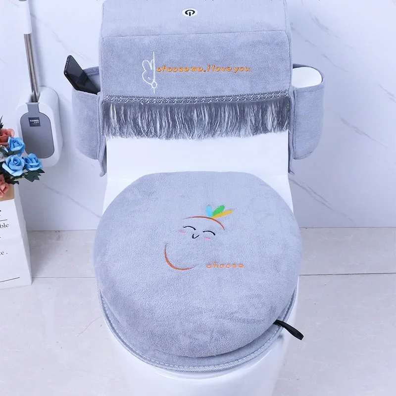 Chinese Style Home Plush Toilet Seat Mat Three Piece Four Season Universal Anti-slip Toilet Cover Soft Breathable Toilet Cover