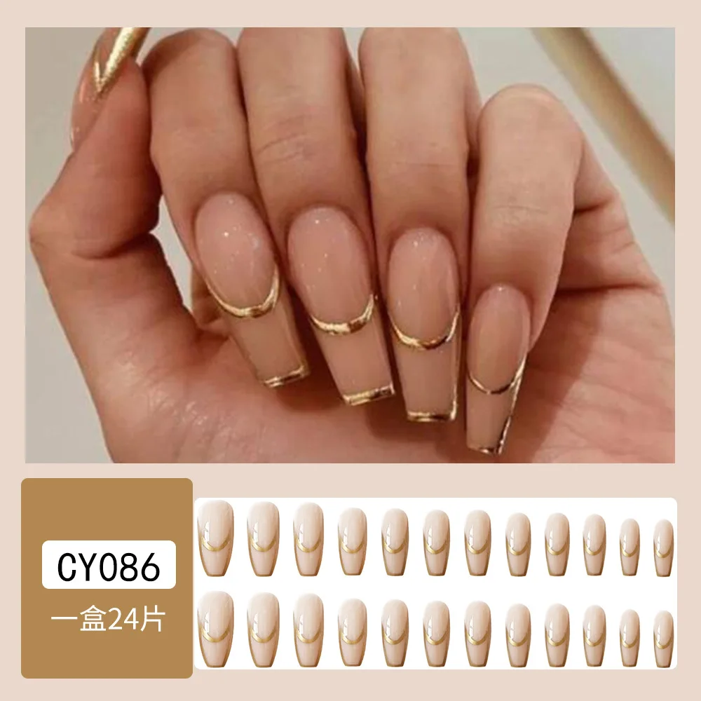 French False Nails Coffin 24pcs Full Nail Tips Artificial Resuable Wearable Fake Nails Manicure Press On Nails False Fingertips