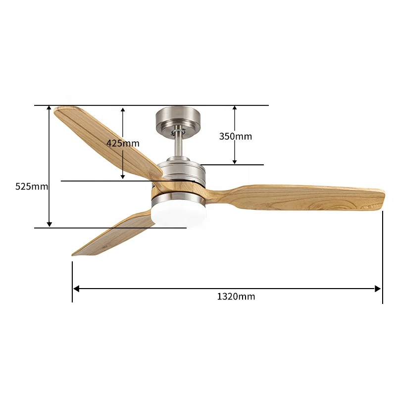 Modern Solid Wood 3 Blades 6 Speed DC Motor Led Ceiling Fan with Remote Control and Light for Bedroom
