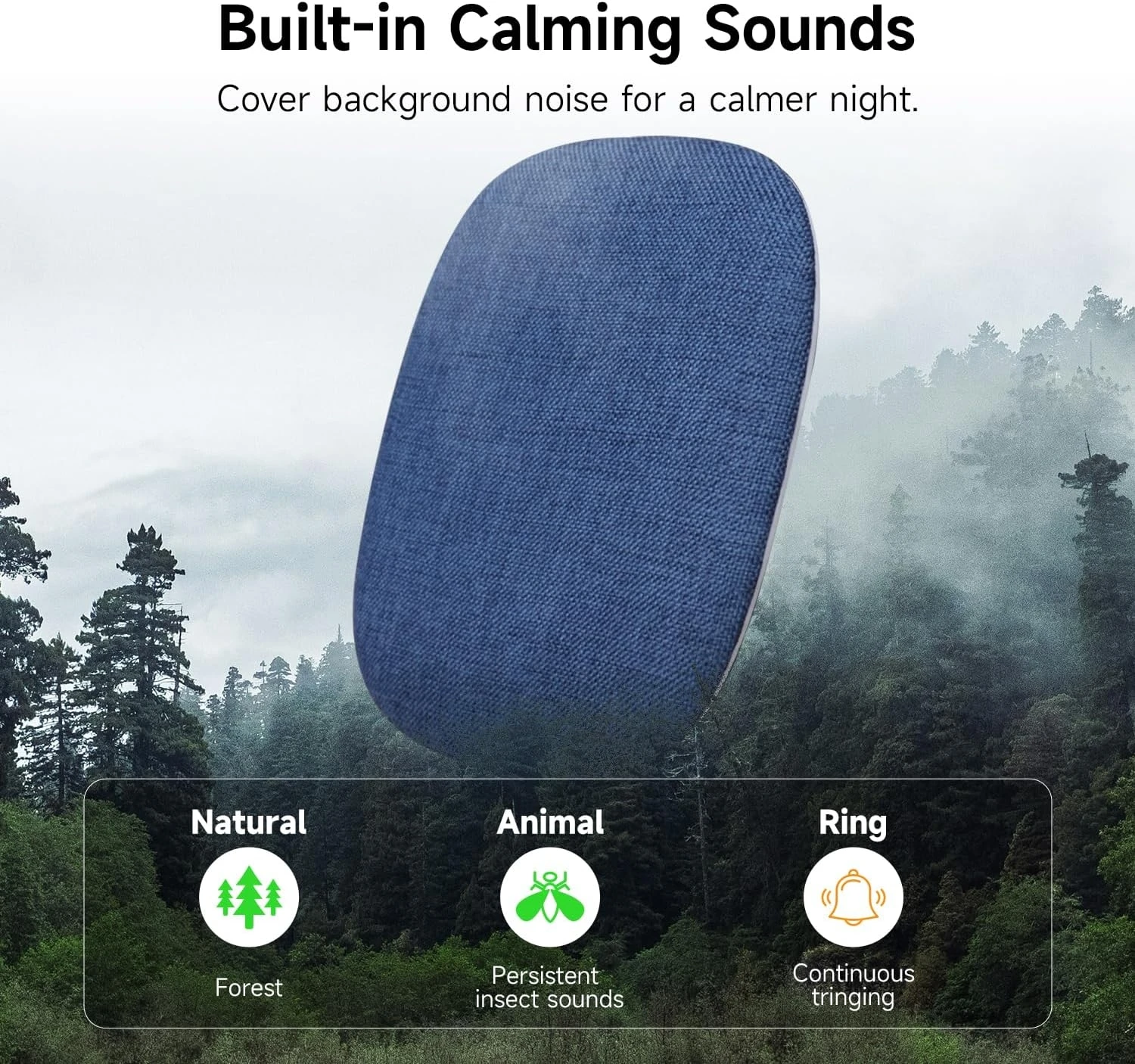 Riksoin Pillow Speaker for Sleeping, 100 White Noise + App, Ultra-Thin Flat Bluetooth, for Side Sleeper, Auto-Off Timer (Blue)