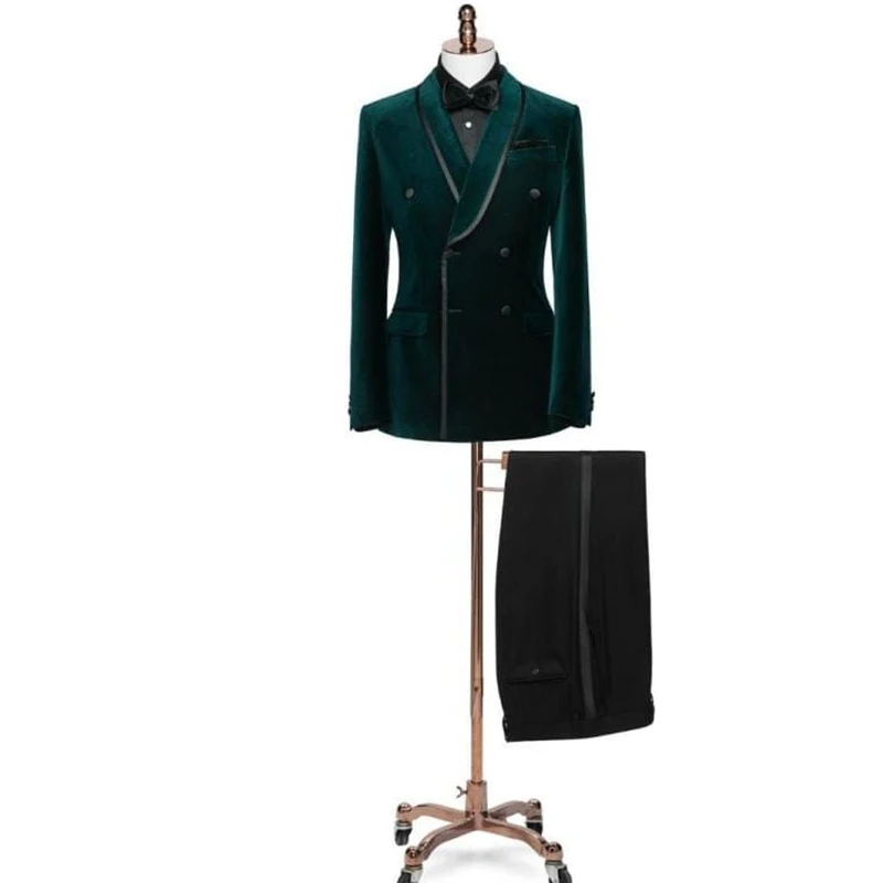 

Formal Green Velvet Suits for Men Fashion Double Breasted Shawl Lapel Slim Fit 2 Piece Jacket Pants Outfits Luxury Wedding Sets