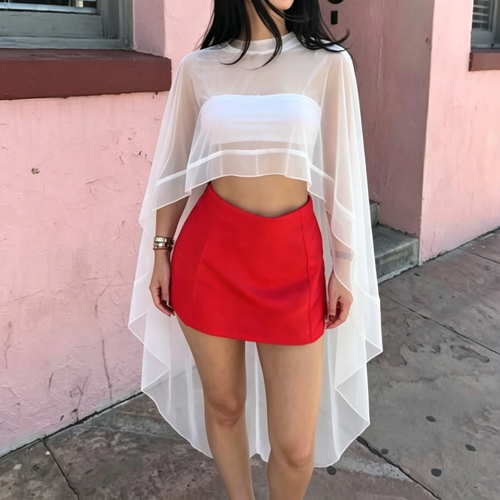 Women's Sheer Poncho Chiffon Mesh Shawl Wrap Flowy Capelet Y2k Beach Cover Ups Bridal Long Cape Shrug Wedding Party