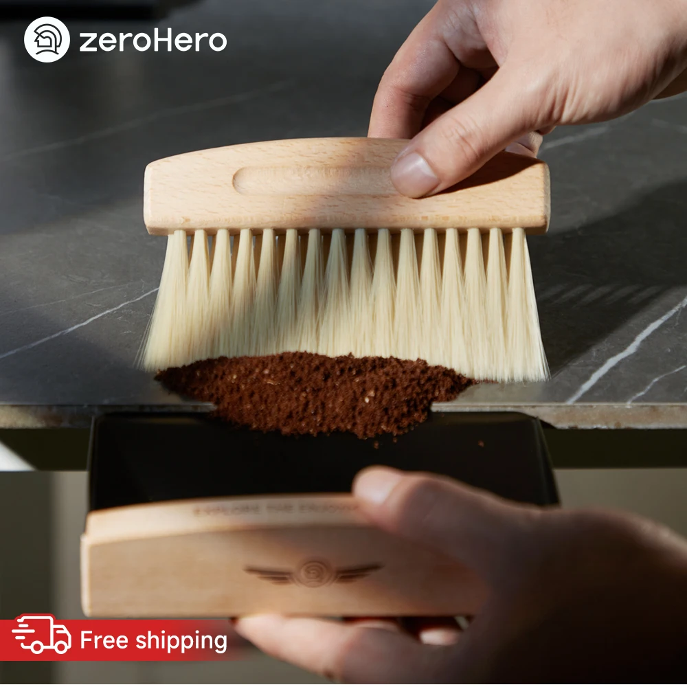 zeroHero Barista Brush Set Black Beechwood Double Row Bristles for Home Office Commercial Coffee Bar Cleaning Tools Pro Kit Xx