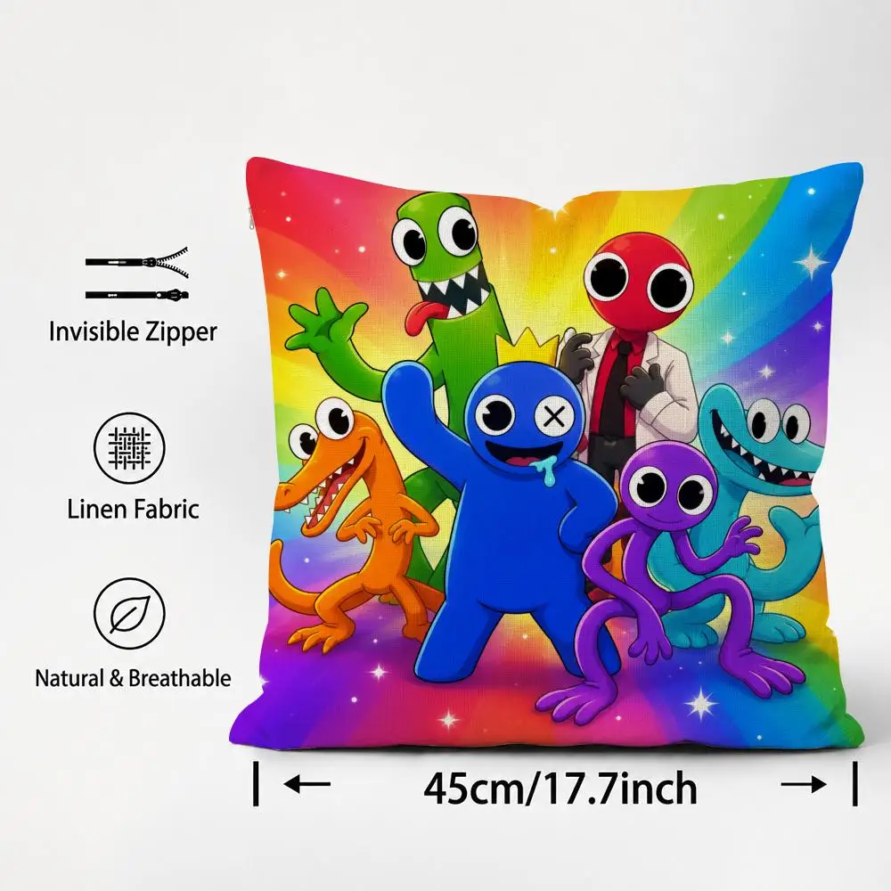 Game Rainbow Friends Cushion Cover Cushion Covers Natural Linen Breathable Sofa Bedroom Decor Pillowcase
