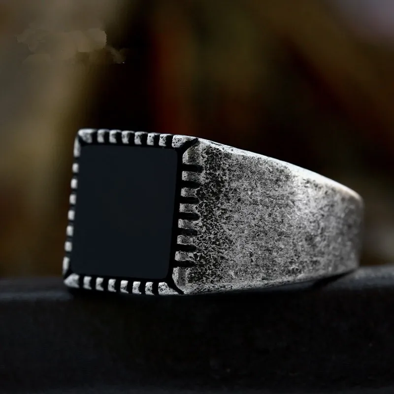 خاتم رجالي جديد عتيق من الفولاذ المقاوم للصدأ بنمط عرقي وخاتم إصبع من الفولاذ التيتانيوم الفردي المألوف