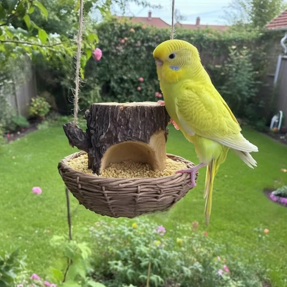 Simulation Tree Stump Bird Feeder Weather-Resistant Hanging Hummingbird Feeder Decorative Open Design Bird Food Dispenser