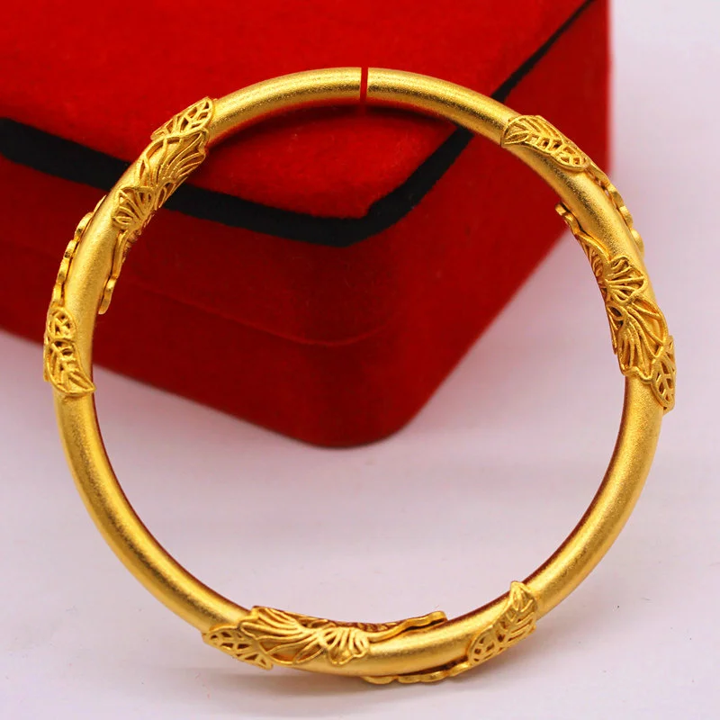 

Fashion Imitation Gold Embossed Flower Leaf Rattan Brass Gold Plated Ladies Fashion Opening Wedding Bracelet Gift