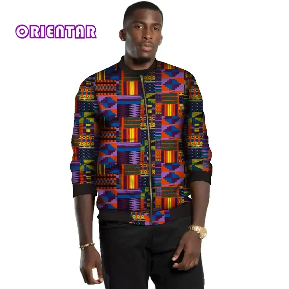 Men African Jacket Coat Retro Ethnic Print Bomber Jacket Outerwear Coat Bazin Riche African Tops Casual Jacket Men WYN547