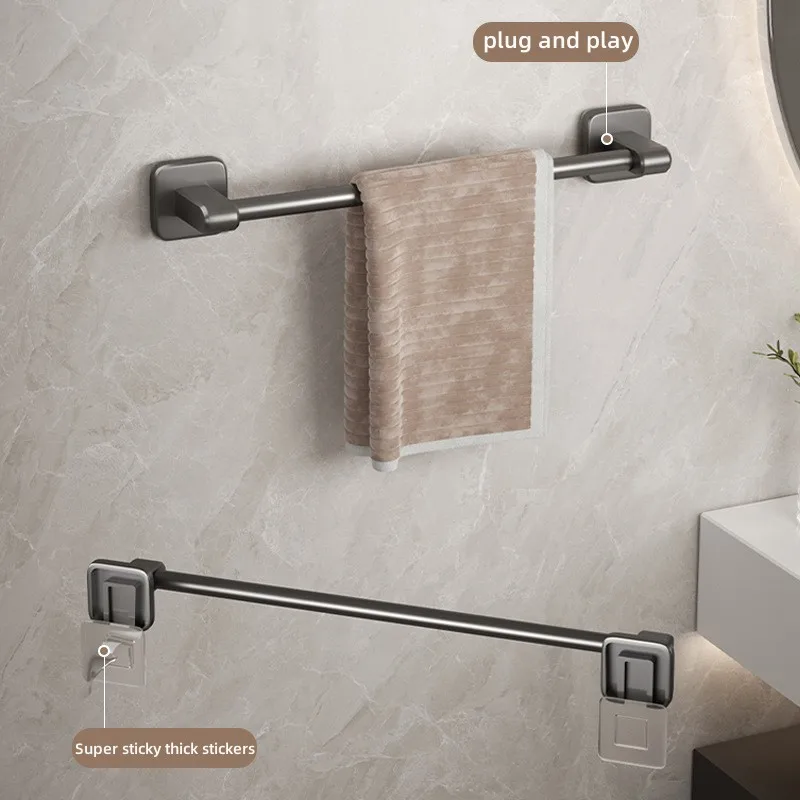 Bathroom Towel Holder White Without Drilling Bathroom Black Towel Rack Towel Bar Self-Adhesive Bathroom Towel Rack Towel Rail