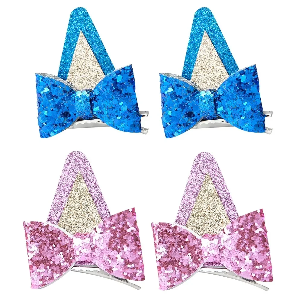 

2Pcs Dog Ears Hair Bow Clips for Kids Glitter Blue Hair Bows for Toddler Girls Birthday Hairpin Hallowen Party Hair Accessories