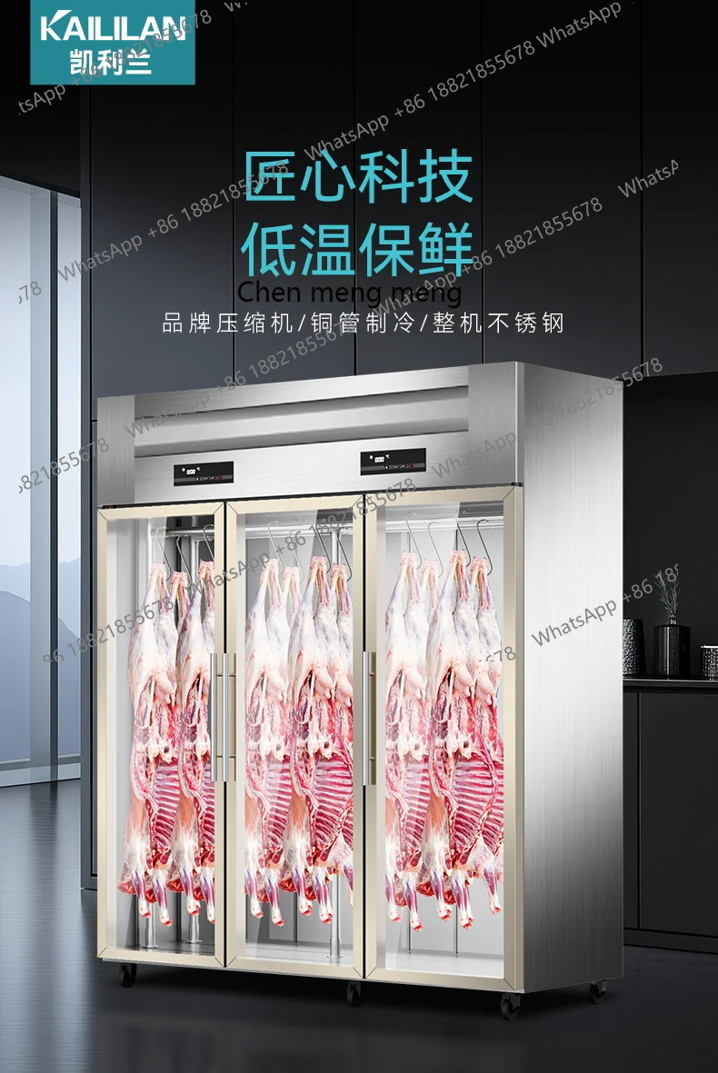 Hangende vleeskast Commerciële varkensrundvlees en schapenvlees zure ontlading ijs verse verticale gekoelde vitrinekast