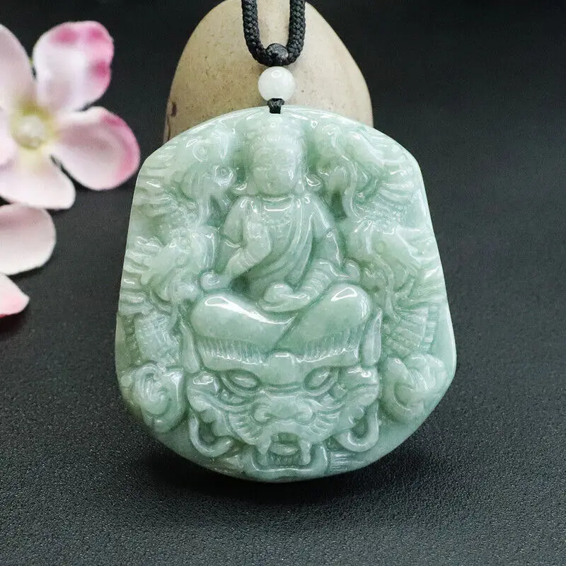 

Natural Genuine Light Green A Jade Jadeite China Style Pendant Guanyin Kowloon Guanyin