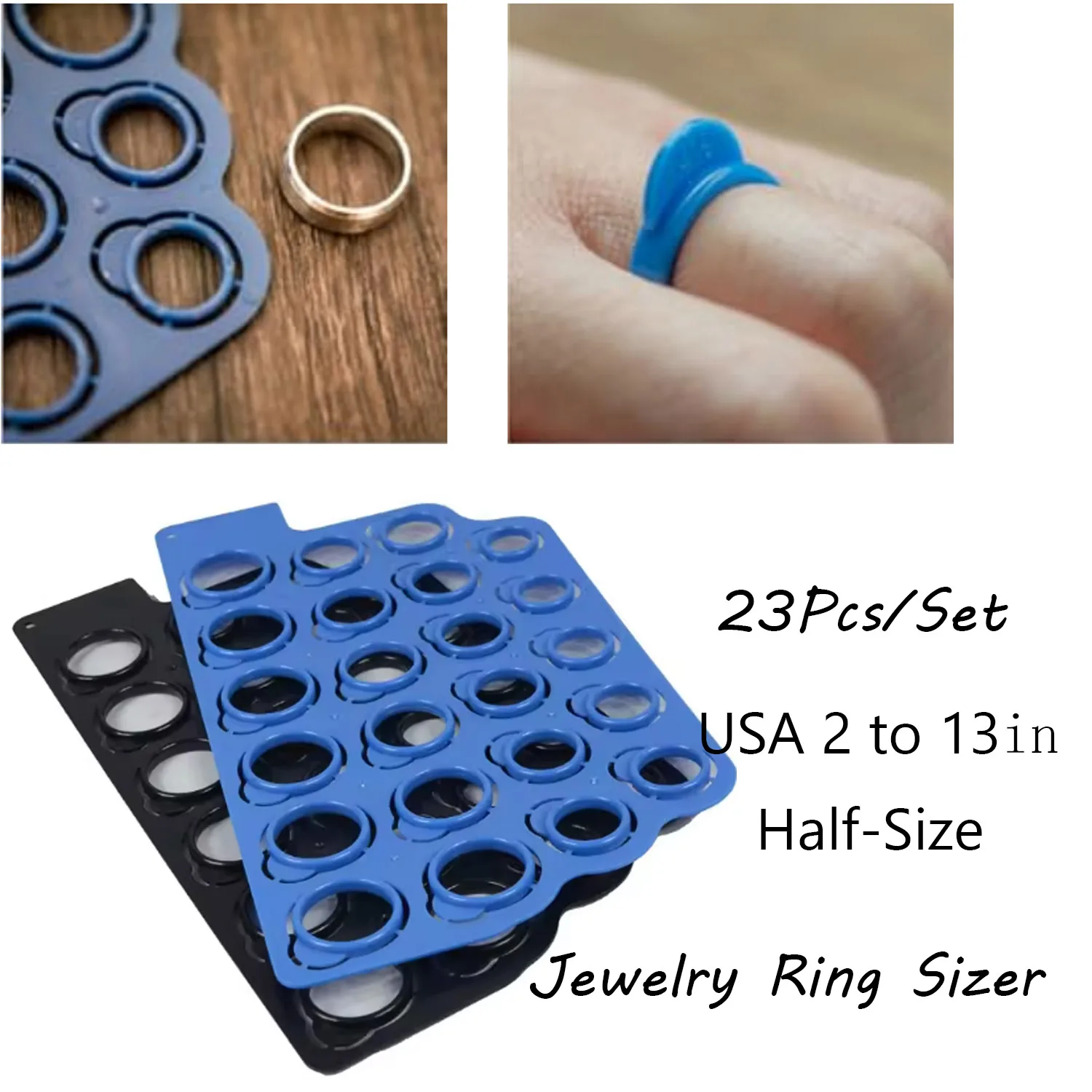 

Jewelry Ring Sizer Tool US Size 23Pcs/Set Plastic Ring Measuring Template Convenient USA 2 to 13 in Half-Size Increments Jeweler