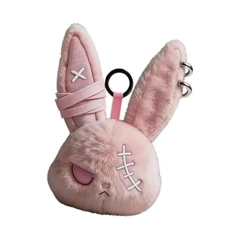 P9FE Stilvoller dunkler Hase-Plüsch-Schlüsselanhänger, weicher und leichter Taschen-Hängeornament, Schlüsselanhänger-Anhänger – Detail 10