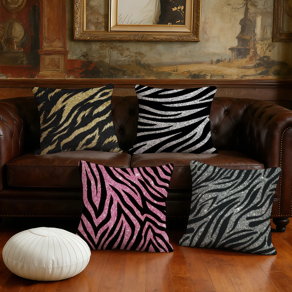 Fashion Zebra Stripes Pink Cool cushion cover Pillowcase Double-Sided Printing Sofa Cushion Bedroom Bedside PillowCover