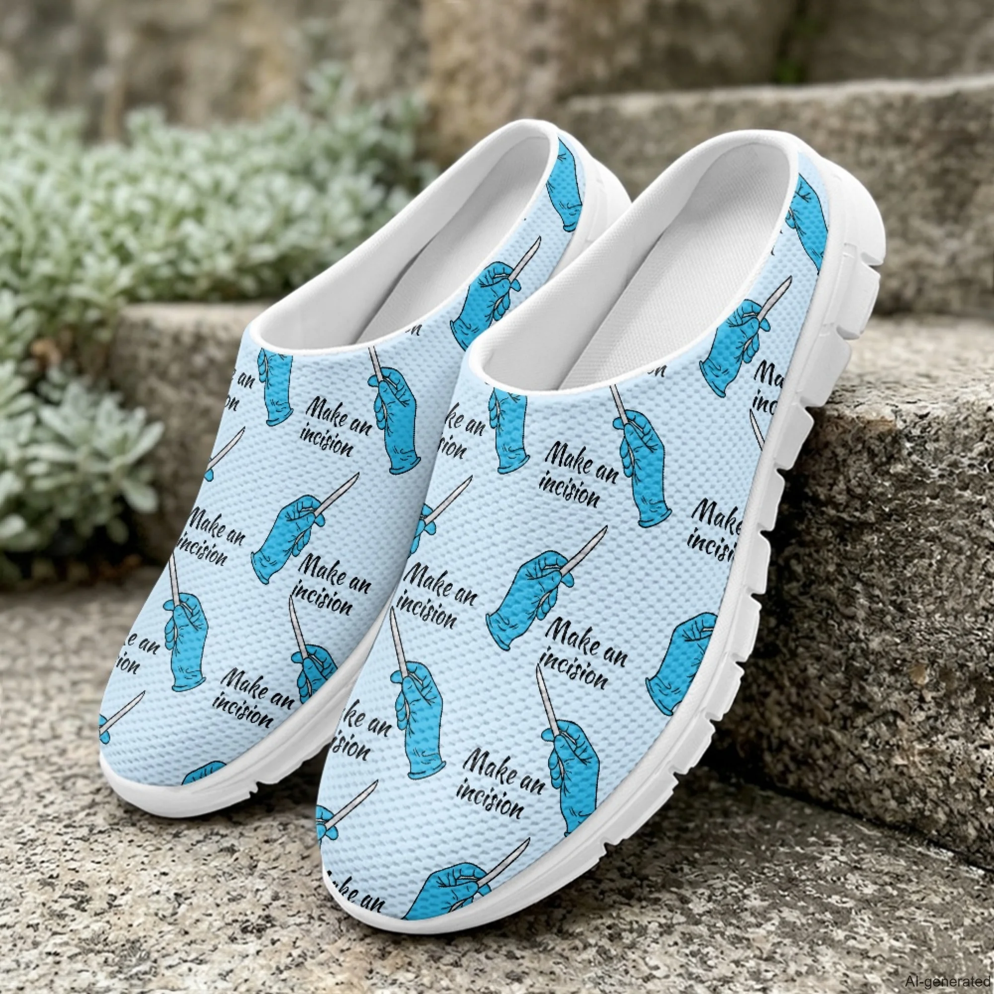 

XIXIRIMIDO Casual Shoes Medical Pattern Nurse Shoes Versatile Sports Women's Slippers Breathable Mesh Men's Walking Shoes 35-48