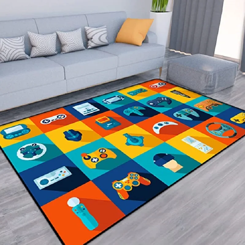 Game Video Gaming Pattern Black Area Rugs Gamer Game Controller Kids Teens Boys Playroom Carpet Bedroom Living Room Floor Mat