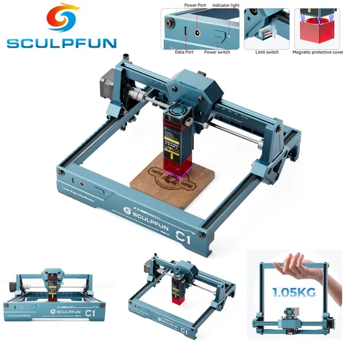 SCULPFUN C1 Mini grabador láser 150x130mm área de trabajo Compatible con luz láser de 3W para madera/cuero/vidrio/fabricación de regalos Plug & Play