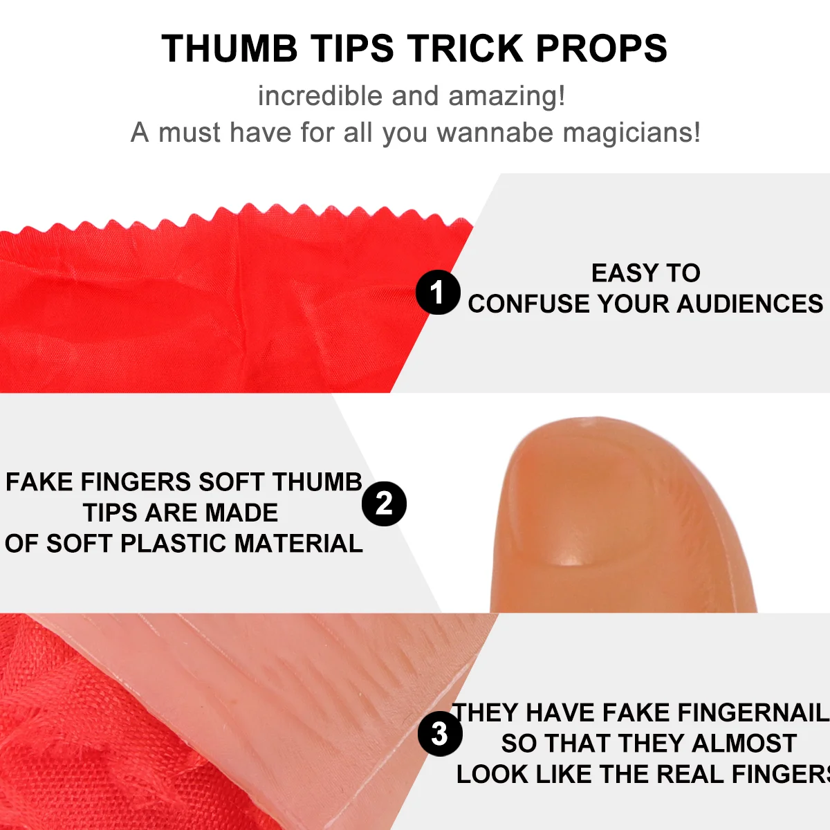 1Set Trick Fingers Fake Fingers Thumb Tips Stage Show Prop Prank Toy with Training Cloth (finger cover + Silk Scarf)