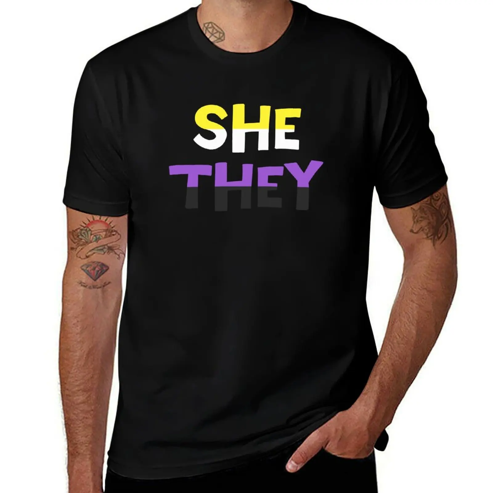 

Nonbinary Flag She/They T-Shirt plus sizes oversize t-shirts man Funny t-shirts men graphic t shirts