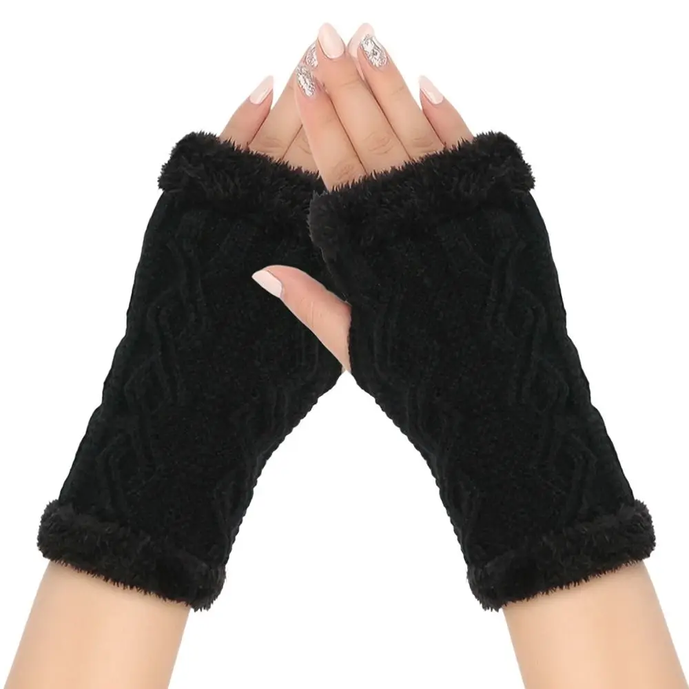 Punk Gothic Rock Argyle Women's Fingerless Gloves Long Knit Half Mittens Writing Typing Half Finger Gloves Winter